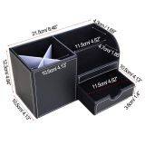 Wooden Struction Leather Multi-function Desk Stationery Organizer Storage Box Pen/Pencil,Cell Phone, Business Name Cards Remote Control Holder With Small Drawer Black thumbnail-5