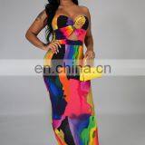 2020 Women Floral Print Long Casual Dresses Ladies Sleeveless Off Shoulder Printed Dresses Women Summer Casual Dresses thumbnail-6