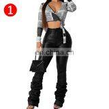 Winter Autumn PU Leather Plus Size Women Pants Sexy Bodycon High Waist Draped Hem Female Elegant Long Trousers Club thumbnail-2