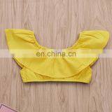 2019 Cotton Infant off Shoulder Yellow Top + Girls Floral Bee Print Rompers Set Infant Romper 2Pcs/Set thumbnail-3