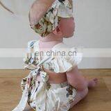 2019 Summer Girls Fly Sleeved Cotton Rompers & Headband 2pc Set Girls Flower Print Bodysuits Free Ship thumbnail-4