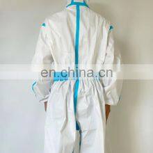 CE EN 14126 14605 13034 13982 Protective Clothing White Coverall Suit With Blue Tape thumbnail-2