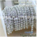 2015 New Deals 10yards/roll Crystal White Rhinestone Silver Base Close Rhinestone Chains thumbnail-1