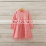Simple Style Pink Lace Kids Dress Autumn Cotton Round Neck Dress For Girl