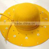 Fashion Women Flower Pearl Beaded Large Brim Trilby Fedora Hats With Ribbon thumbnail-4