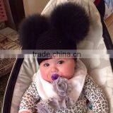2016/2017 Wholesale New Design Knitted Wool Baby Beanie Hat With Two Fox Fur Pom Balls for Cute Baby thumbnail-5
