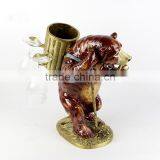 Lovely Ceramic Bear Carring Bronze Basket Decorative Wine Bottle & Glasses Holder, Imitated Porcelain Bear With Brass Wine Rack thumbnail-2