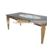 Good Quality Large Size Rose Gold Glass Top Metal Frame Dining Table thumbnail-3