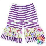 Red White Stripe With Flower Ruffle Designs Baby Icing Capris Wholesale Cotton Short Shorts Boutique Icing Ruffle Shorts thumbnail-3