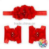 Triple Flowers Headbands With Single Rhinestones Flowers Baby Barefoot Sandals Set thumbnail-6