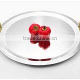 Mirror Polish Round Stainless Steel Large Serving Tray With Handle thumbnail-3