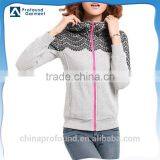Wholesale Custom Designs Fashion Sportswear Zipper up Women Hoodies Sweatshirt With Lace Decoration Winter Warm Hoody thumbnail-1