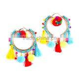Bohemian Colorful Tassel With Pompon Hoop Earrings for Women Jewelry thumbnail-5