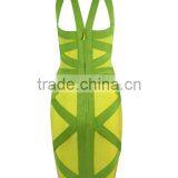 3 Color New Arrival High Quality Geometric Striped Cross Elastic Knitted Bandage Dress Printed Celebrity Party Dress thumbnail-4