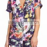 Custom Floral Print Women Short Pajamas Pyjama Set White Piping Short Sleeve Top With Shorts PJ Set thumbnail-3