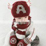 TC17007 New Arrival Cute Baby Winter Hat Scarf Gloves Sets High Quality Knitted Scarf Beanie Gloves Set Wholesale thumbnail-5