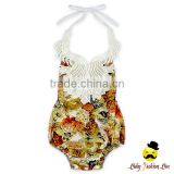 Vintage Style Infant Clothes Soft Cotton Colorful Flower Printed Sleeveless Halter Lace Froal Baby Girl Romper