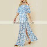 Peony Blue Floral Mumu Dresses 2018 Womans off Shoulder Maxi Dress thumbnail-6