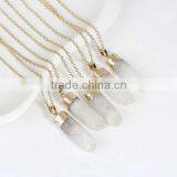 New Fashion Link Cable Chain Gold Plated Cylinder White Pendant Quartz Crystal Druzy Necklace thumbnail-2