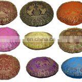 10pc Indian Silk Brocade Round Pillow Cover 17" Handmade Banarsi Cushion Cover thumbnail-2