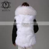 Fashion Women Black Jacket With Raccoon Collar And White Fox Fur Coat thumbnail-6