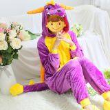 Purple Dinosaur Cartoon Flannel Conjoined Polyester Children Pajamas thumbnail-3
