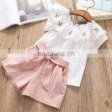 Summer Short-sleeved Embroidered Shirt and Shorts With Lotus Collar 2pcs Beautiful Baby Girl Boutique Summer Suit thumbnail-1
