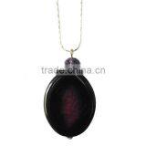 Natural Dark Purple Agate Slice Pendant Necklace With Silver Chain thumbnail-1