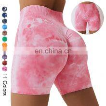 Wholesale Scrunch Butt Yoga Shorts Plus Size Sportswear Women Yoga Shorts Tie Dyed Seamless High Waist Sport Fitness Yoga Shorts thumbnail-1