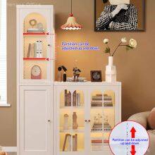 Vintage Metal Glass Bookcase With Curved Glass Door for Study Room | 3C Certified Tempered Glass & Adjustable Shelves thumbnail-5