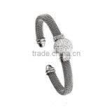316L Stainless Steel Braided Cable Wire Mesh Cuff Bangle Bracelet With Polish Bullet End Caps thumbnail-1