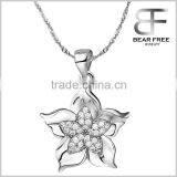 925 Sterling Silver White Gold Plated Pink Clear Cubic Zirconia Bauhinia Flower Pendants for Necklaces Women's Jewelry thumbnail-1