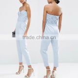 Oem trousers factory new design off shoulder shinny crochet lace ladies sexy jumpsuits 2016