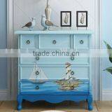 Mediterranean Style Chest of Drawers, Sailing Boat Handpainting Storage Cabinet, Solid Wood Living Room Cabinet (BF01-X1153) thumbnail-4
