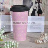 Double Wall Custom Porcelain Coffee Mug With Lid, Eco Ware White Porcelain Coffee Mug thumbnail-1