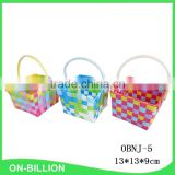 Rectangular hand woven gift basket plastic strap basket with handle