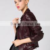 Newest German Style Lady Pure Lambskin Trendy Red Wine Leather Jacket thumbnail-2
