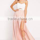 Cheap Fashion Pink Elegant Satin Magic Wrap Maxi Skirt Wholesale thumbnail-2
