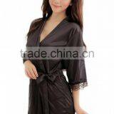 Ice Silk Robe Sexy Pyjamas Lingerie Sleepwear (Black) thumbnail-1