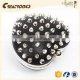 CR High Quality Control System Rivet Inlaid pu Surface Long Chain Heart Shaped Black Trendy Noble Clutch Wallet