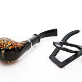 145mm Length Wooden Resin Short Tobacco Pipe With Vintage Yellow Carved Pattern Head for Smoking thumbnail-2