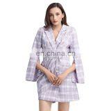 TWOTWINSTYLE Dress Notched Long Sleeve High Waist Elegant Mini Dresses Female Ruched Plaid thumbnail-2