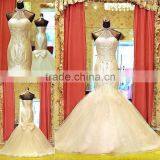 Charming brilliant beaded sleeveless tulle and lace applique tulle rhinestone wedding dress mermaid