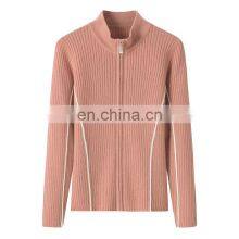 Autumn Winter Slim Fit Rib Cashmere Sweater Full Zipper Knitted Cardigan With Stand Collar Solid Pattern thumbnail-2