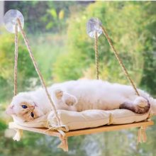 Solid Wood Seat & Strong Suction Cups Cat Window Bed & Furniture for Cat Hammock Inside Hanging Window Shelf Cat Window Peach thumbnail-2