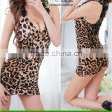 Hot Sexy Leopard Lingerie Nightwear Mature Women Sexy Mini Dress Halterneck Top Bikini Set thumbnail-2