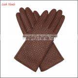 Ladies Fashion Brown Weaving Genuine Leather Gloves thumbnail-1