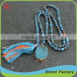 Popular fashion Latest Long Blue Agate Cotton Tassel Necklace