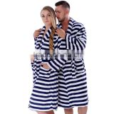 Men Women Plus Size Coral Fleece Navy Stripe Warm Bath Robe Pyjama Dressing Gown Sleepwear Bathrobe For Couples