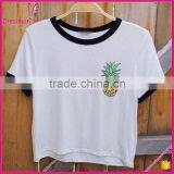 White Short Sleeve Fancy Custom Sublimation Pineapple Printing t Shirt Design thumbnail-2